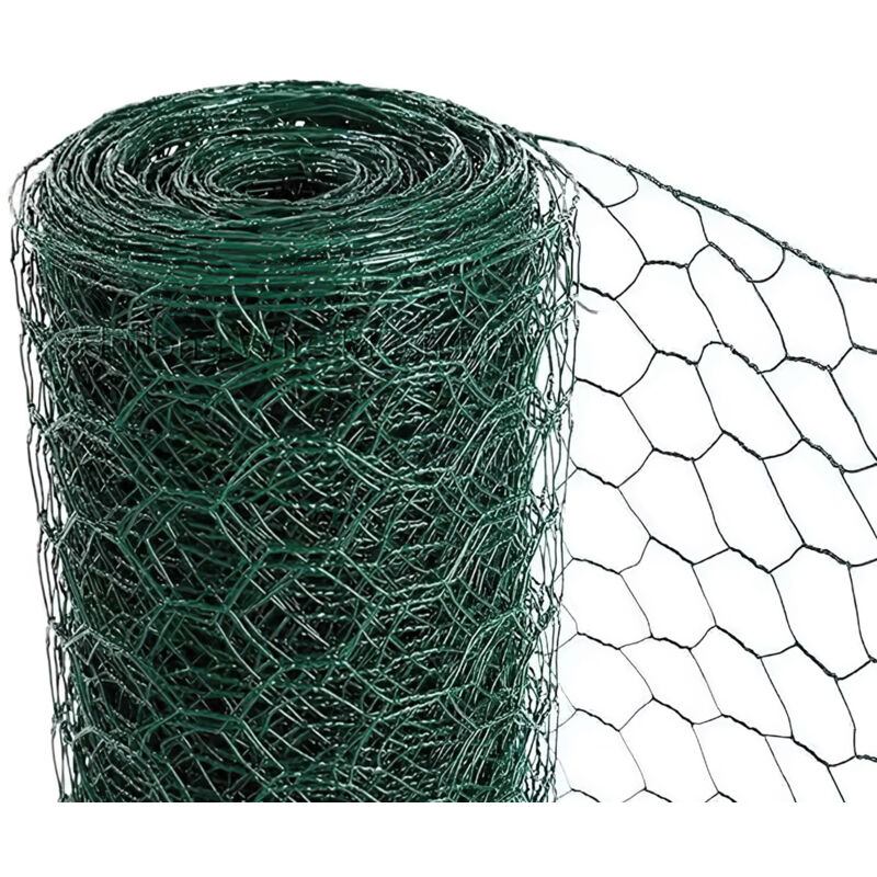 Randaco Drahtzaun Sechskantgeflecht 10m/25m Maschendrahtzaun 27mm aus verzinktem Stahl Grün 0.5m x 10m