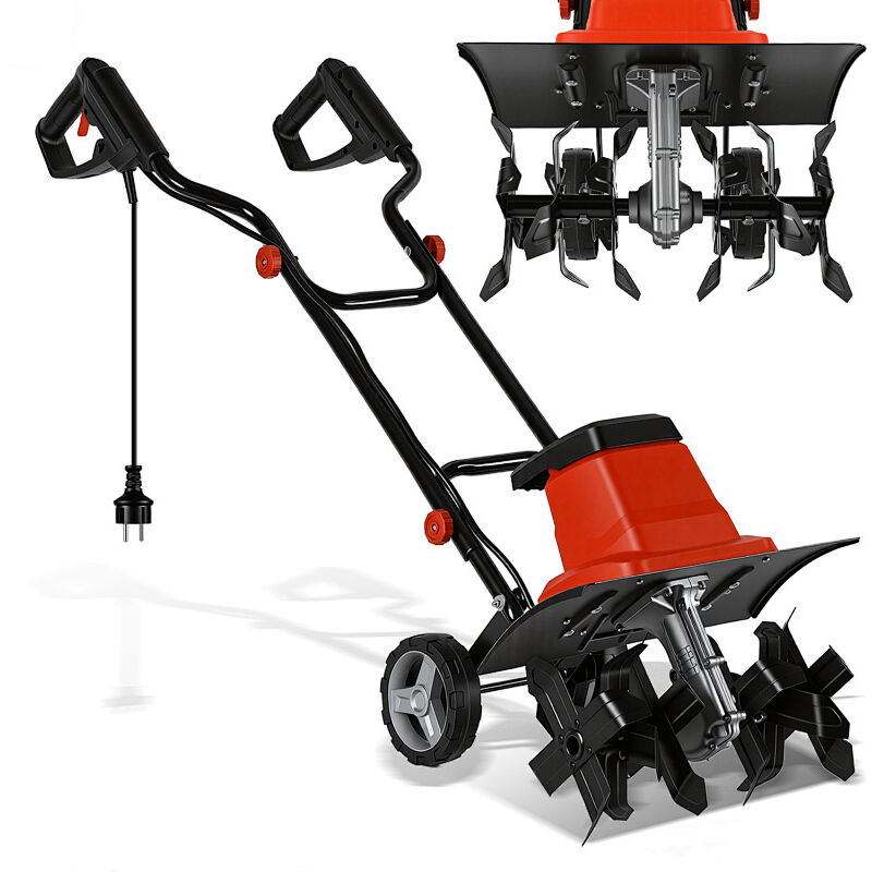 Randaco Elektro Motorhacke, Motorhacke, Gartenfräse, Bodenhacke, Bodenfräse, Kultivator, Gartenarbeit, 1500 W rote und schwarze Elektro-Bodenfräse