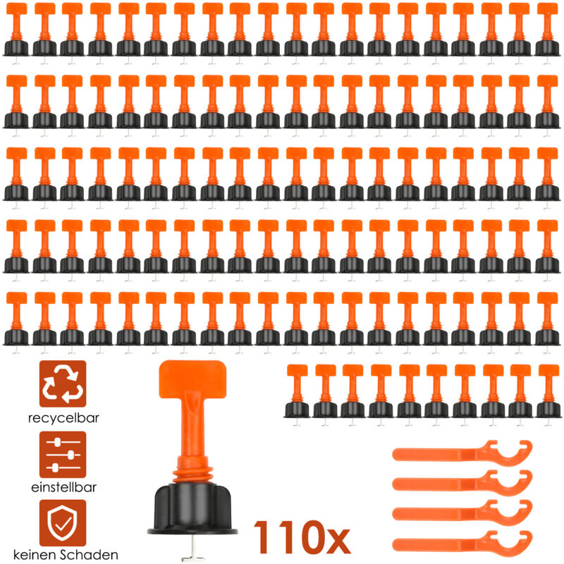 Randaco Fliesen Nivelliersystem,110 teiliges Platten Nivelliersystem,Fliesen Keile Kunststoff,mit Spezialschlüssel,Fliesen-Nivellierungs Set für den