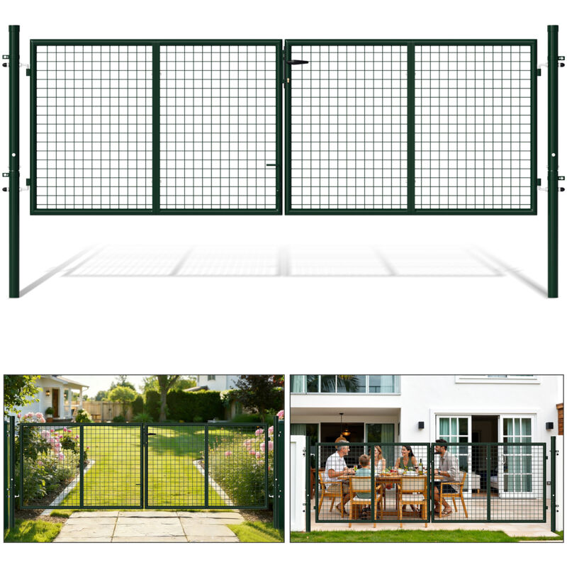 Randaco Gartenzaun Tor Stahl Grün Rundrohr, 300x100 cm