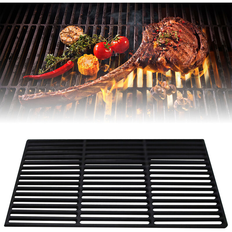 Randaco Gusseisen Grillrost 54 × 34 cm – Emaillierter Grillrost für Holzkohlegrill, Gasgrill & Backofen, Robustes BBQ Zubehör, Schwarz