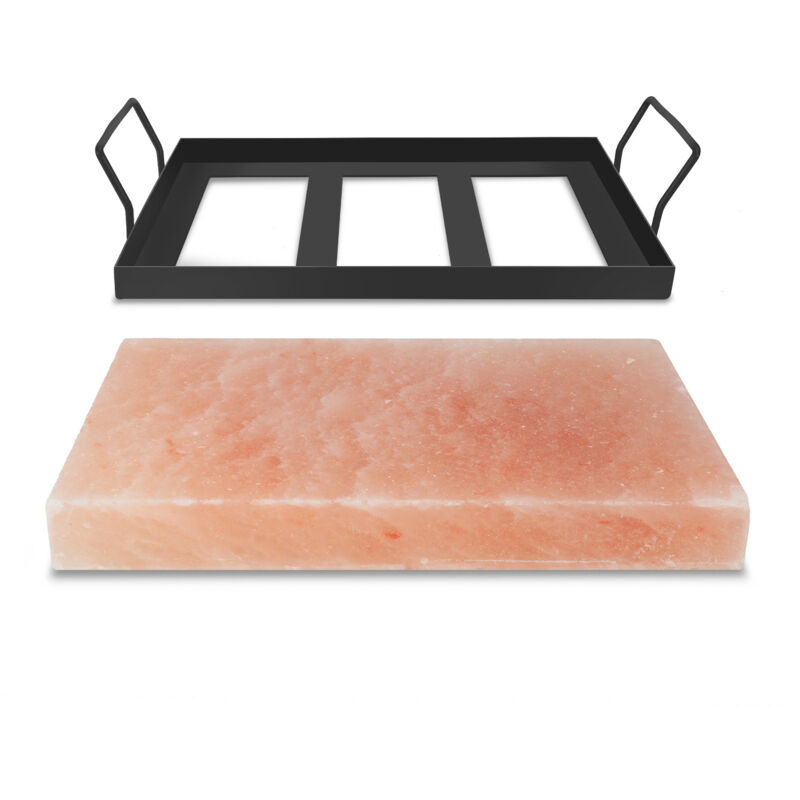 Randaco Himalaya Salzstein mit Halter 30x20x3 cm Grillstein für BBQ Gasgrill Steak Fisch Servierplatte Natur
