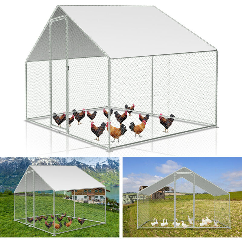 Randaco Hühnerstall Hühnerkäfig Außengehege Freilaufgehege Hühnerhaus Dach Freilaufgehege Geflügelstall Verzinkter Hasenkäfig Stahlrahmen 3 x 2 x 2 m