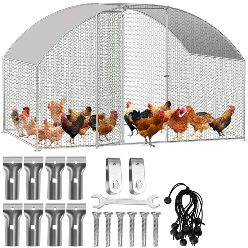 Randaco Hühnerstall Hühnerkäfig Außengehege Freilaufgehege Hühnerhaus Dach Freilaufgehege Geflügelstall Verzinkter Hasenkäfig Stahlrahmen 3 x 2 x 2 m