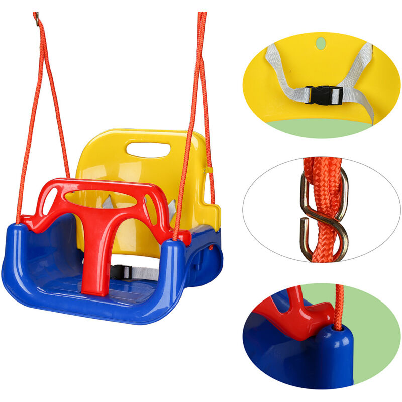 Randaco Kinderschaukel 3 in 1 Babyschaukel Gartenschaukel 42x33x38cm Höhenverstellbar Indoor/Outdoor mit Rückenlehne und Sicherheitsgurt
