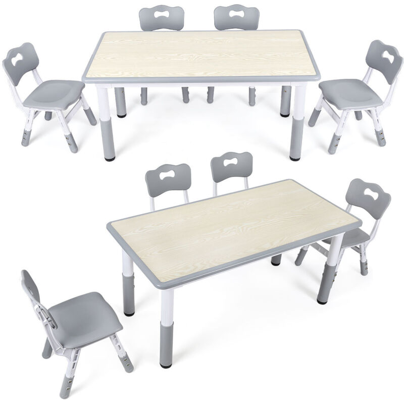 Randaco Kindertisch mit 4 Stühlen grau, Höhenverstellbare Kindermöbel für Spielzimmer und Kindergarten, Kindersitzgruppe, Sitzgruppe für Kinder,