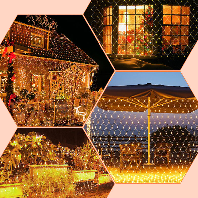 Randaco LED Lichternetz 2x2M Lichtervorhang Lichterkette Lichterketten Leuchte Außen 8 Modi Warmweiß