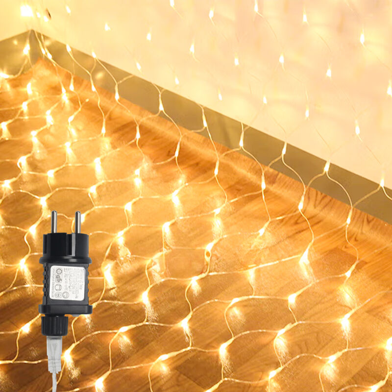 Randaco LED Lichternetz Lichterkette Weihnachtsbeleuchtung Lichtervorhang Innen Außen Deko 8 Modi IP44 2x2M Warmweiß