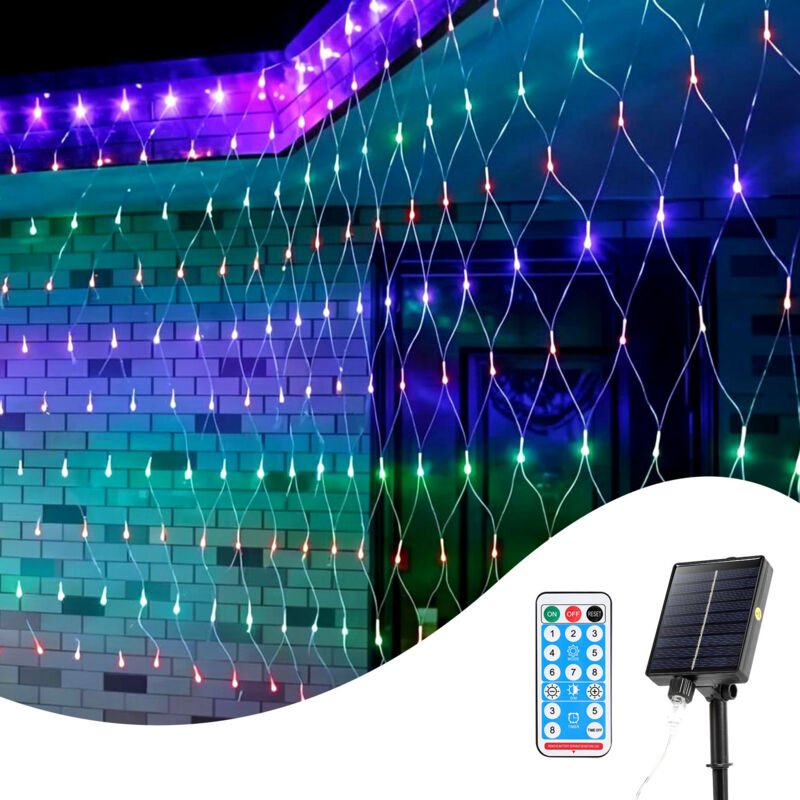 Randaco LED Solar Lichternetz 3x2M Bunt Lichterkette Weihnachtsbeleuchtung Lichtervorhang Innen Außen Deko 8 Modi IP44