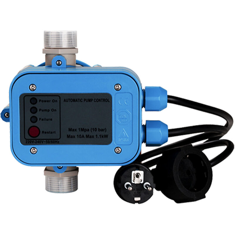 Randaco Pumpensteuerung Druckschalter Wasserpumpe mit Kabel 10 Bar Trockenlaufschutz Hauswasserwerk Druckwächter Gartenpumpe Drucktaster Blau