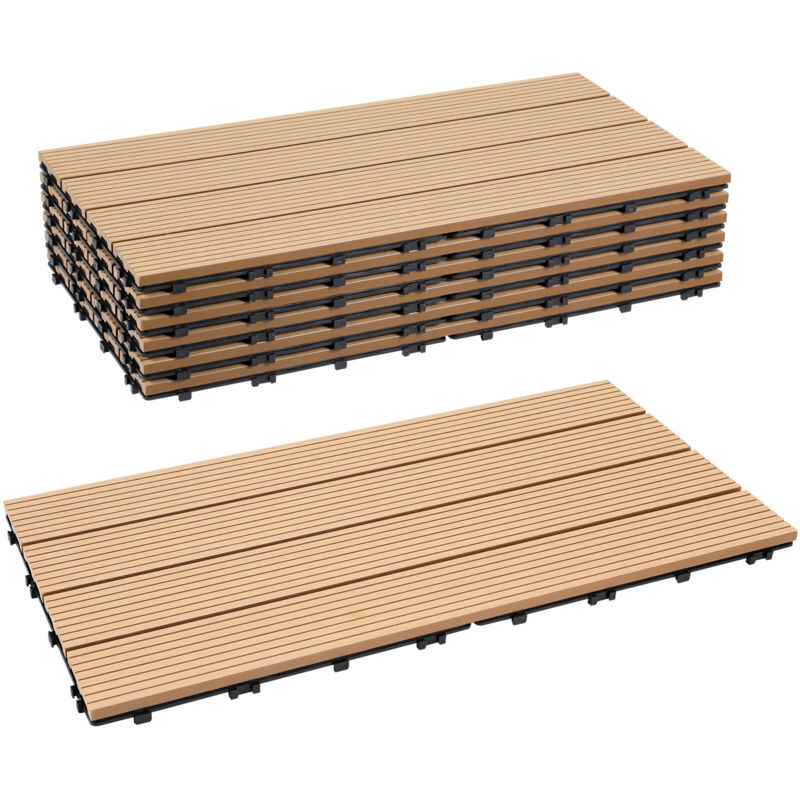 Randaco WPC Terrassenfliesen 10 m², 30 x 60 cm 60 Stücke, Terrassendielen mit 4 Latten in Holzoptik, für Garten Balkon Bodenbelag mit Drainage und
