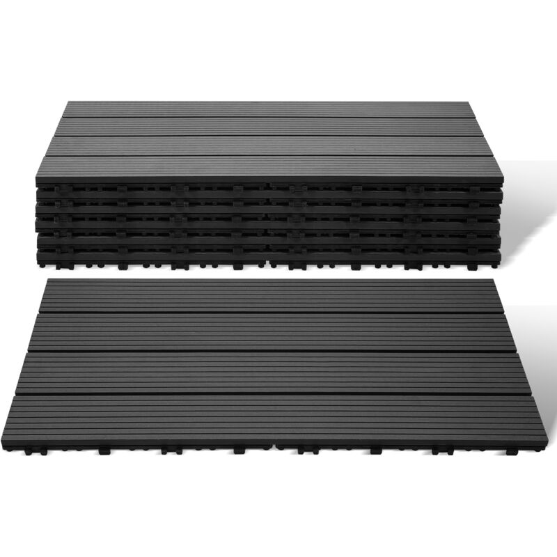 Randaco WPC Terrassenfliesen 6 m², 30 x 60 cm 36 Stücke, Terrassendielen mit 4 Latten in Holzoptik, für Garten Balkon Bodenbelag mit Drainage und