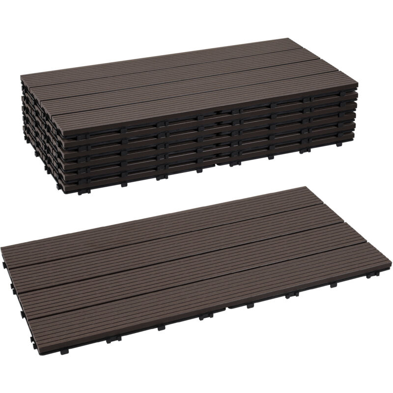 Randaco WPC Terrassenfliesen 7 m², 30 x 60 cm 42 Stücke, Terrassendielen mit 4 Latten in Holzoptik, für Garten Balkon Bodenbelag mit Drainage und