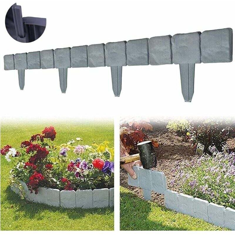 Rasen in Steinoptik – Flexibler Kunststoff-Gartenzaun – Rasenkantenleiste – Gartenzaun – Ideal als dekorativer Zaun (10 Stück/2,5 m) – Fei Yu