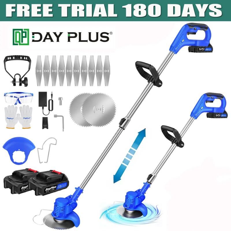 Rasen Trimmer Rasenmäher Elektro Freischneider Kantenschneider Motorsense + 2x Akku