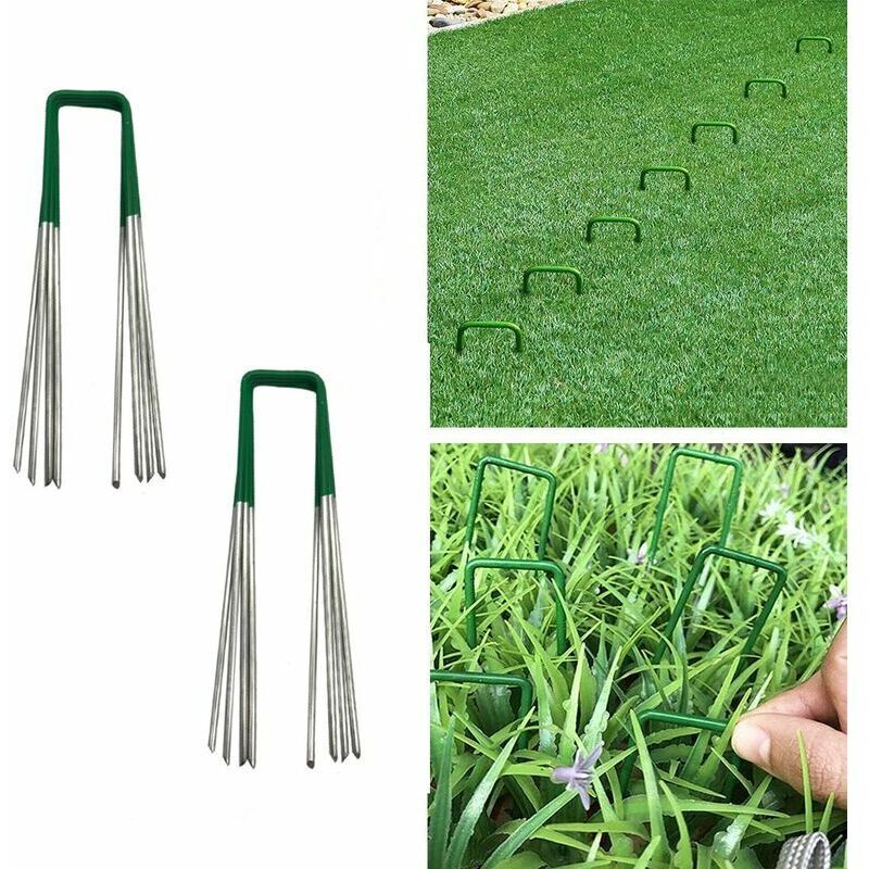 Raseneinsatz, Kunstrasen, für den Außenbereich, universelle Garten-Rasenstangen, starke U-Form, halbgrün, Torso-Befestigung aus verzinktem Stahl mit