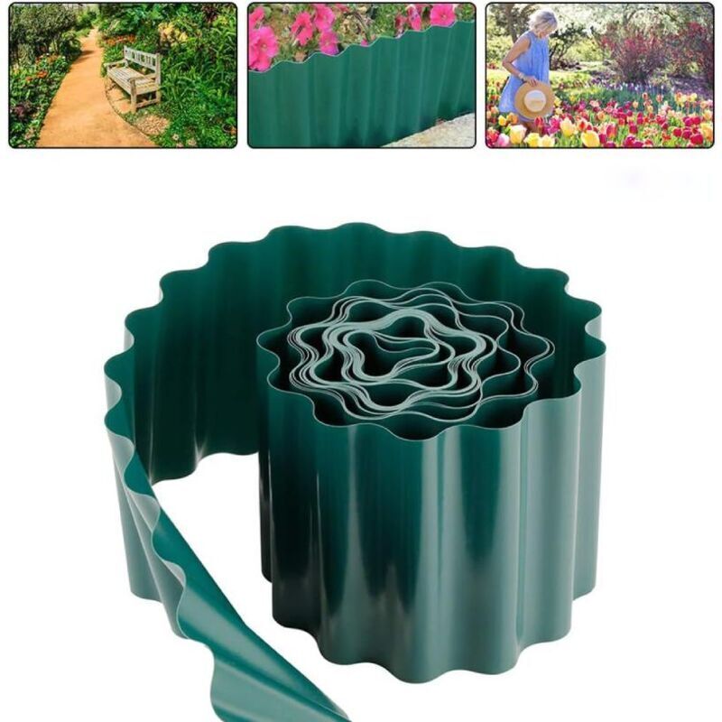 Rasenkante aus Kunststoff, 1 Rolle 20 cm x 9 m, grün, flexible Gartenkante aus pvc, DIY-Gartenzaun für den Außenbereich, flexible Rasenkante. mumu