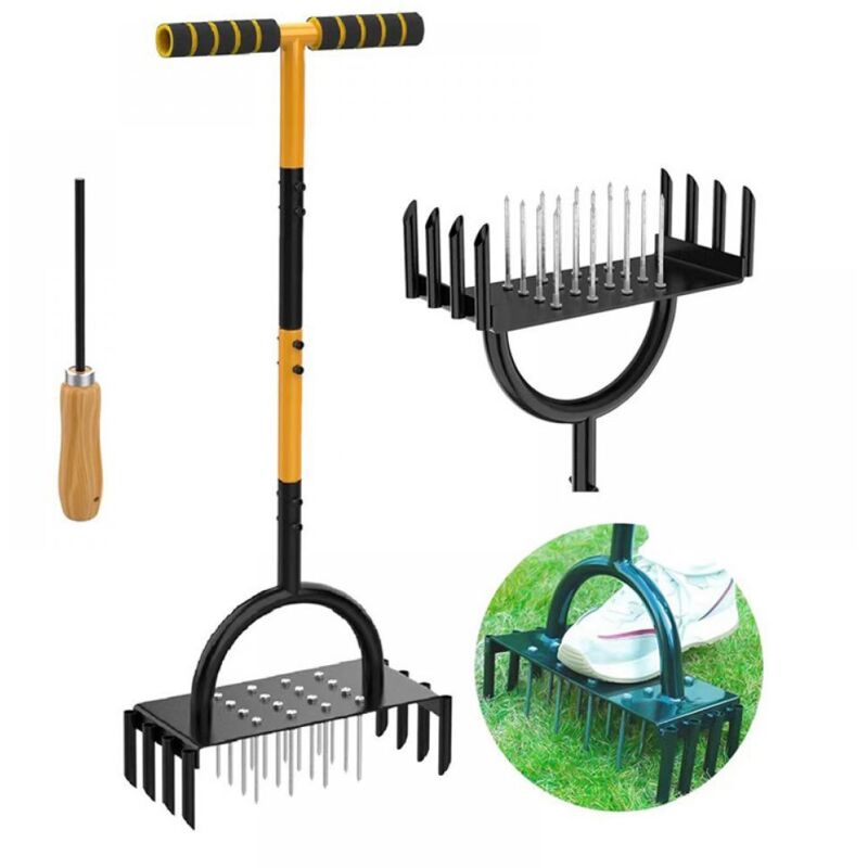 Rasenlüfter, 96 cm Hand-Rasenlüfter, Hand-Rasenlüfter für Garten-/Hofpflege, Rasenlüfter, T-Griff mit Rutschfestem Griff, Hand-Rasenlüfter – 24 Zähne