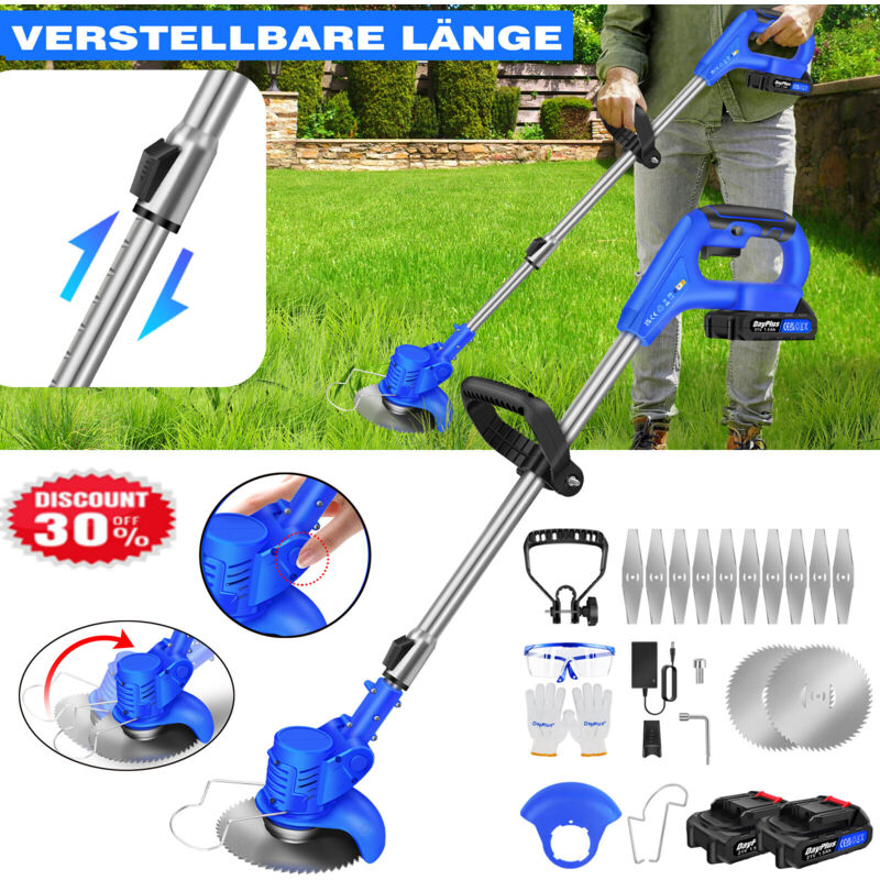 Rasentrimmer Motorsense Freischneider Elektro Kantenschneider 2x Akku und Ladegerät