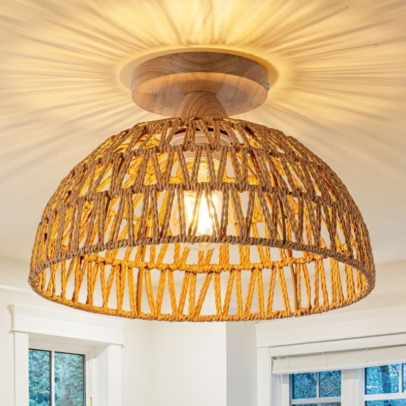 Rattan-Deckenleuchte, Kronleuchter im Bohème-Stil, handgewebte Pendelleuchte, Kronleuchter im Wabi-Sabi-Stil für Landhaus, Schlafzimmer, Flur,