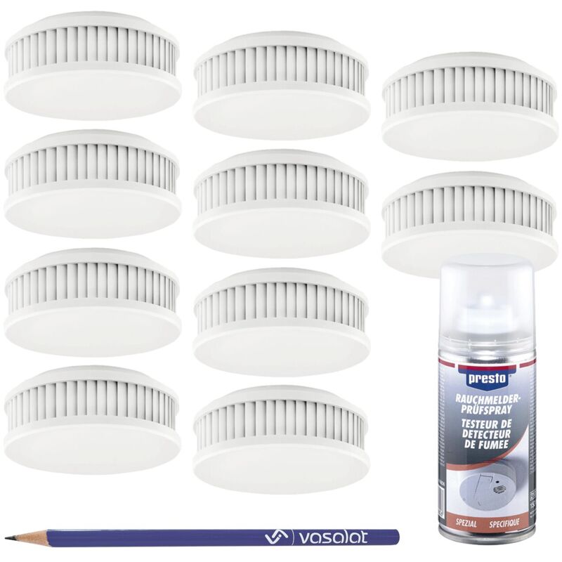 Pyrexx PX-1 Rauchmelder 12 Jahre Batterie mit Magnethalterung - Rauchwarnmelder din en 14604, 10er Set + Testspray