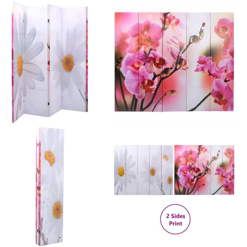 Raumteiler klappbar 200 x 170 cm Blume - Raumteiler - Holzrahmen - Dekorative Wandaufteilung - Blumenmuster - Faltbares Design - Home & Living