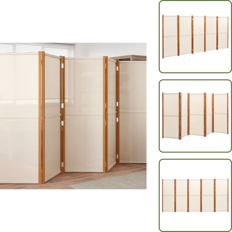 5-tlg. Raumteiler Cremeweiß 350x180 cm - Raumteiler - Paravent - Trennwand - Akasienholzmöbel - Cremefarbenes Möbel