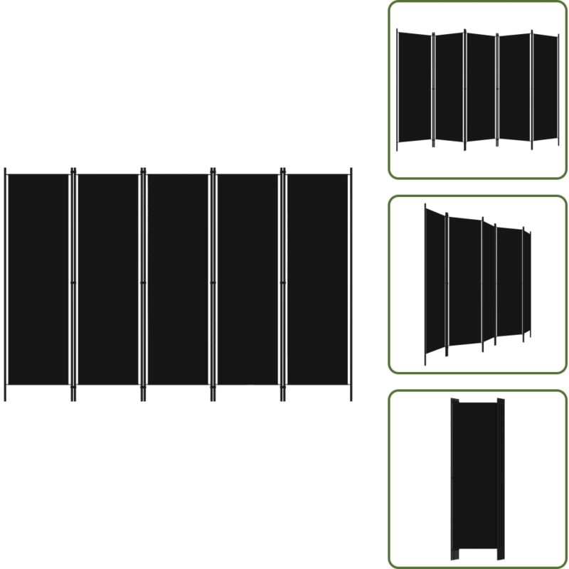5-tlg. Raumteiler Schwarz 250x180 cm - Raumteiler - Zimmerabtrennung - Schiebetür - Gardine - Dekorationsgegenstand