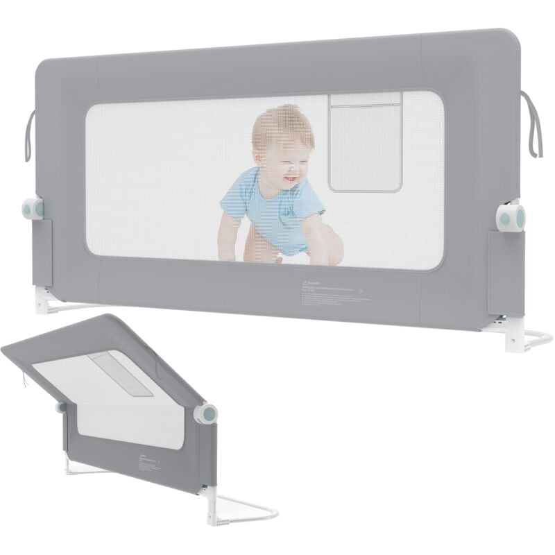 Naizy - Bettgitter 150cm Rausfallschutz Bett Höhenverstellbar Kinder Bettschutzgitter Zusammenklappbar um 180 Grad Babybettgitter