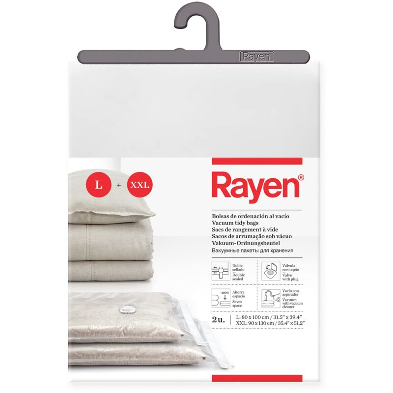 Vakuumbeutel für Kleidung. Vakuum-Aufbewahrungsabdeckungen für Kleidung. Packung mit 2 Beuteln (80 x 100 cm und 90 x 130 cm). Durchsichtig - Rayen