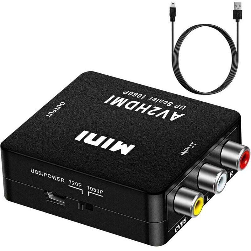 RCA-zu-HDMI-Adapter, Mini-AV-RCA-CVBS-zu-HDMI-Video-Audio-Konverter, unterstützt 720p und 1080p für PC, Xbox, PS3, PS2, Fernseher und Set-Top-Boxen