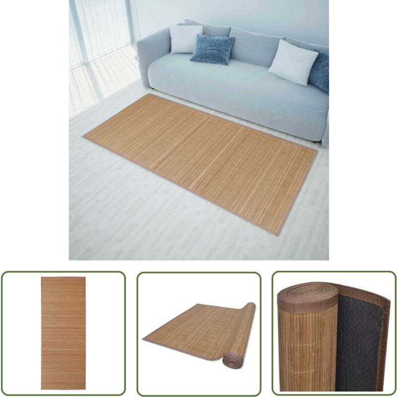 The Living Store - Teppich Bambus Braun Rechteckig 120x180 cm - Bambus Teppich - Naturfaser Teppich - Rutschfeste Unterlage - Wohnzimmer Teppich