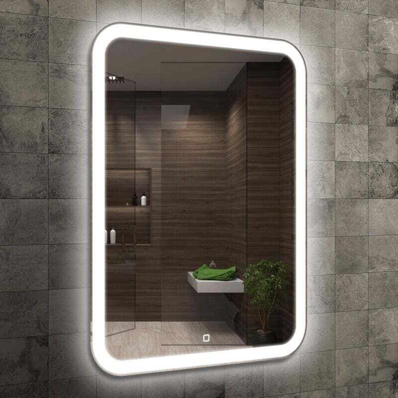 Rechteckiger Badezimmerspiegel 50 x 70 cm mit LED-Beleuchtung und Touch-Schalter, abgerundete Ecken, LED-Spiegel mit weißer LED-Beleuchtung