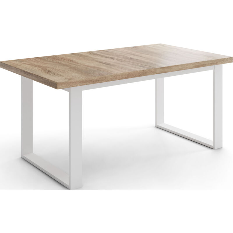 Rechteckiger Loft Esstisch Für Wohnzimmer - Loft Stil Esstisch Mit Weißen Metallfüßen - Ausziehbarer Esstisch von 160 cm bis 200 cm - Made in EU