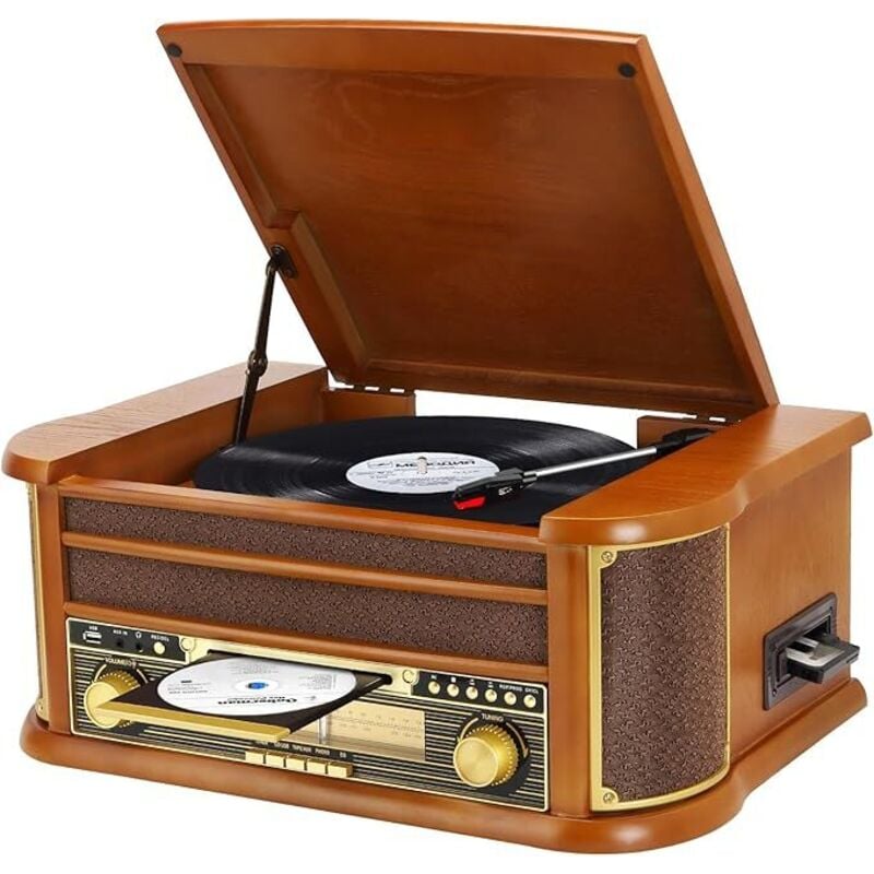 Record Player 3 Speed Kabelloser Bluetooth Vinyl Plattenspieler mit AM/FM Radio Phonograph mit 3, 5mm Kopfhörerbuchse, CD/Kassette,