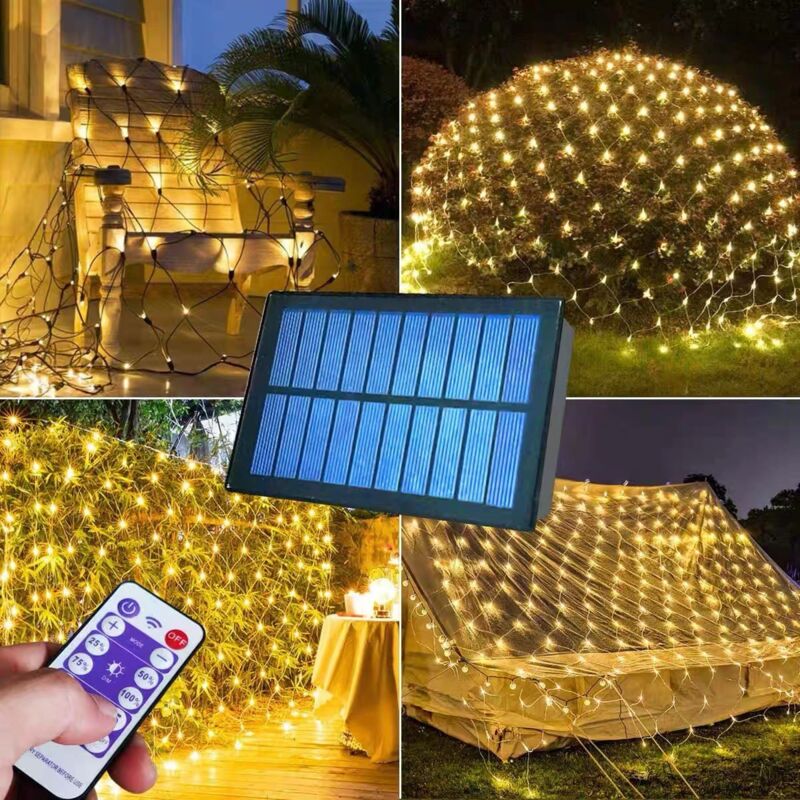 Solar-Lichternetz, 3 m x 2 m LED-Lichterkette, 8 Beleuchtungsmodi, Balkonzaun-Netz, Lichterkette, wasserdichte Vorhanglichter, romantische