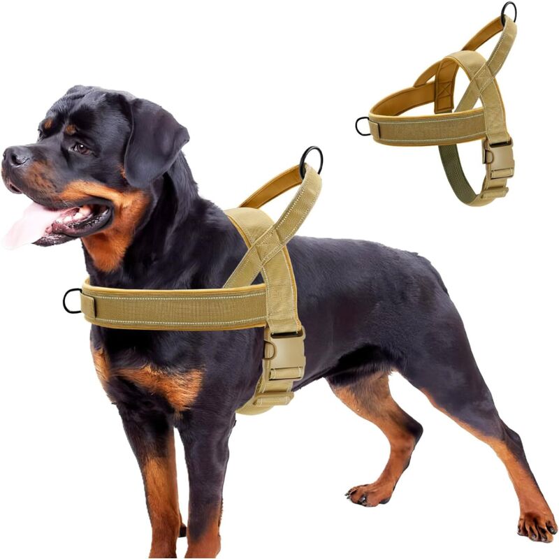 Reflektierendes, verstellbares Hundegeschirr, atmungsaktives großes Hundegeschirr mit Griff und Ringen zum Spazierengehen, Trainieren und Jagen,