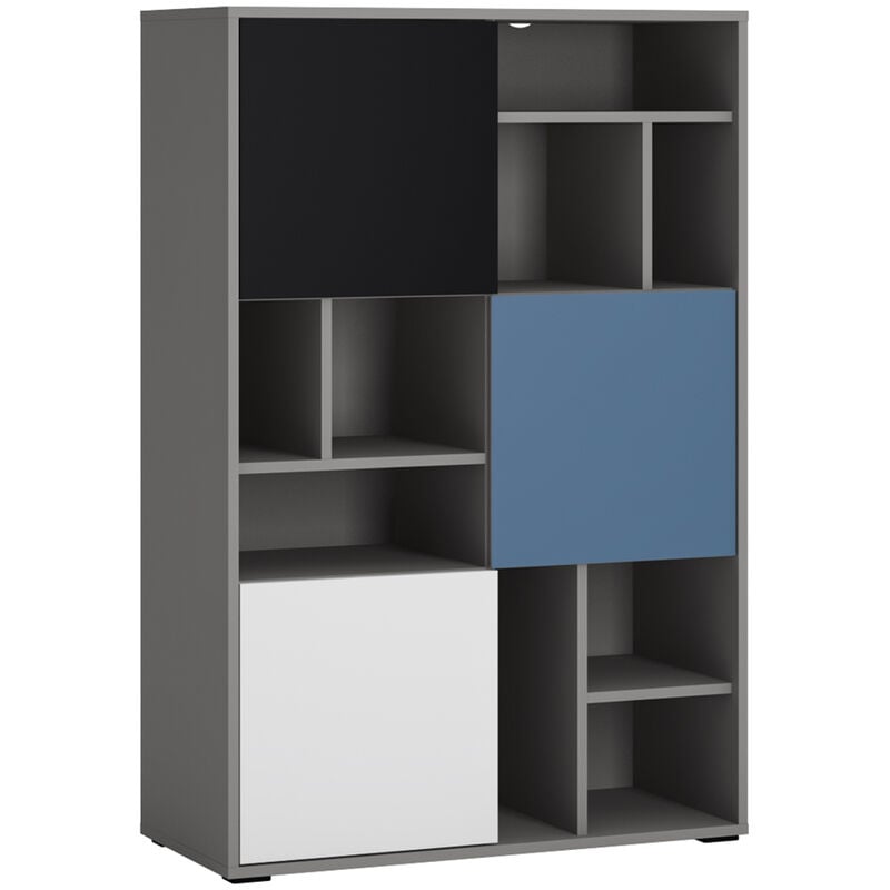 Regal Jugendzimmer LIIVA-129 in grau mit schwarz, weiß, blau, b/h/t: ca. 83,7/126,6/40 cm