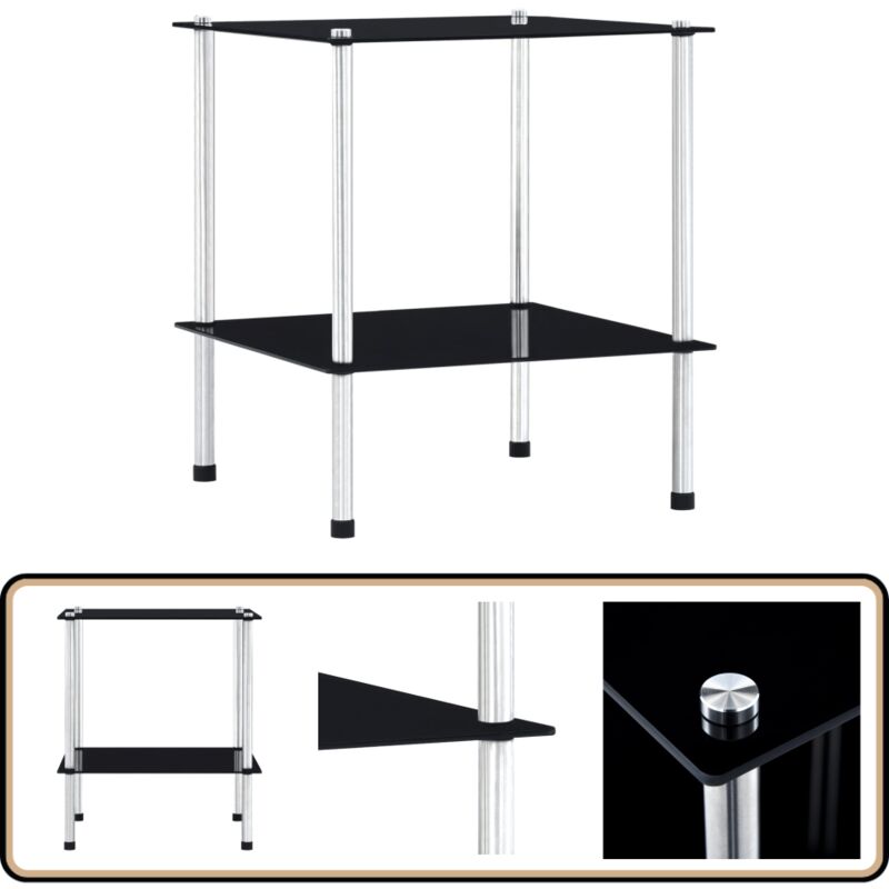 Regal mit 2 Ablagen Schwarz 40x40x47 cm Hartglas - Glastürken - Vitrine Schwarz - Regal Aus Glas - Sideboard - Deko Regal