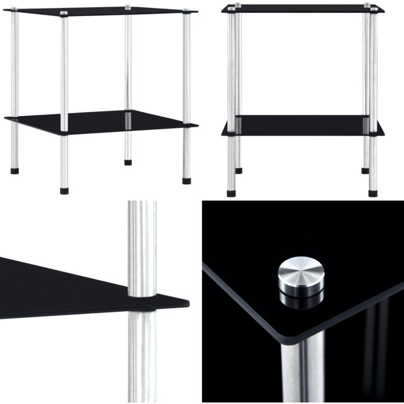 Regal mit 2 Ablagen Schwarz 40x40x47 cm Hartglas - Glastürken - Vitrine Schwarz - Regal Aus Glas - Sideboard - Deko Regal - Home & Living