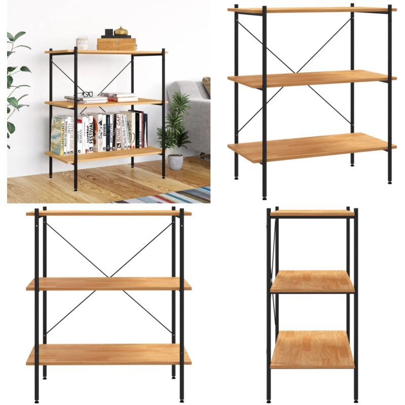 Vidaxl - Regal mit 3 Böden Schwarz und Eiche-Optik 80x40x92 cm - Bücherregal - Regal Schwarz - Regal Mit 3 Böden - Wohnraumorganisation