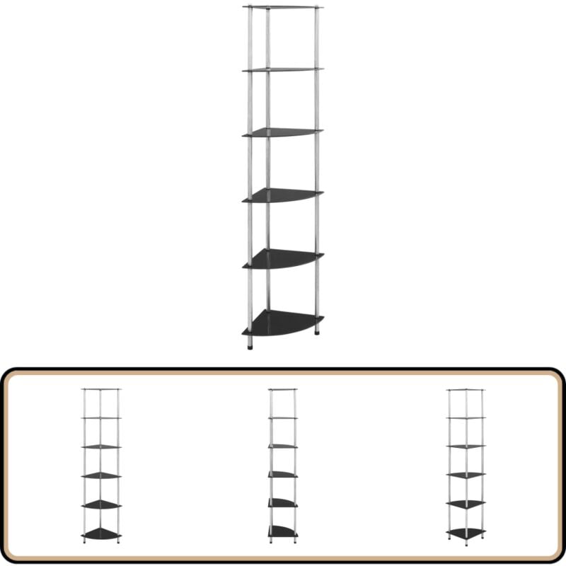 Vidaxl - Regal mit 6 Ablagen Schwarz 30x30x160 cm Hartglas - Glasregal - Schwarzes Regal - Modernes Regal - Regal Mit 6 Ablagen - Badezimmerregal