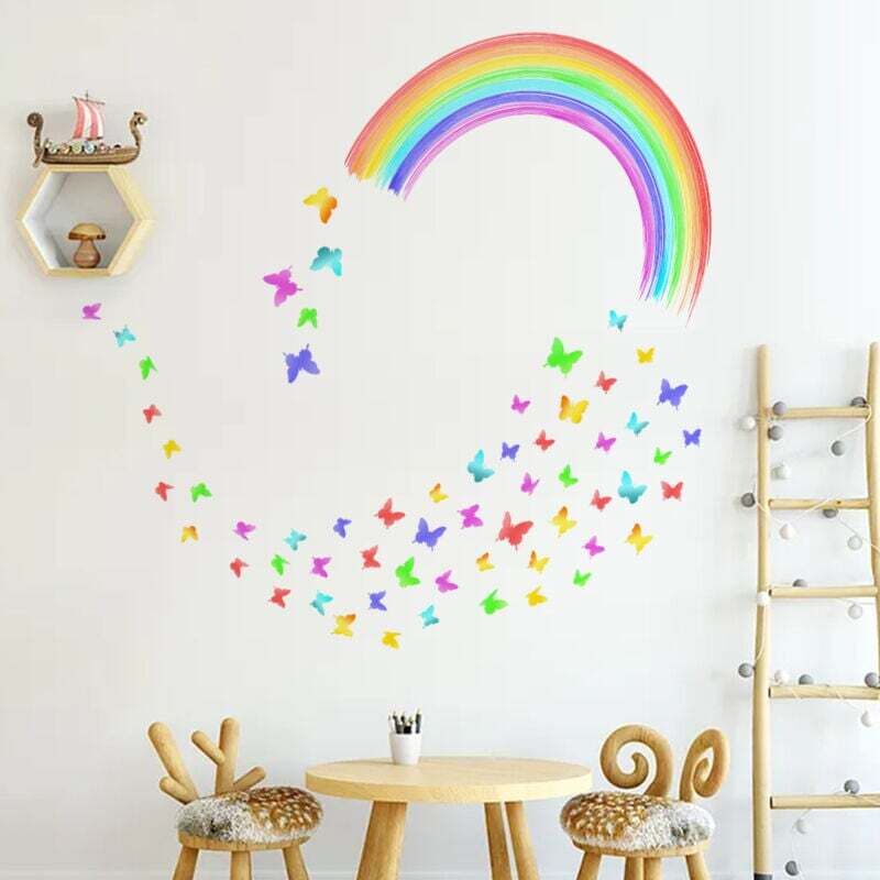Regenbogen-Wandtattoos, bunte Schmetterlinge, Wolken-Wandtattoos, Babyzimmer, Kinderzimmer, Wohnzimmer-Wanddekoration