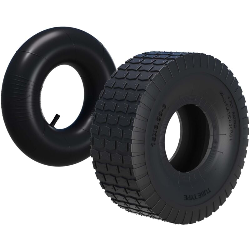 Wiltec Reifen für den Aufsitzmäher 15x6.00-6 4pr mit Schlauch und geradem Ventil Komplettrad Rasentraktor