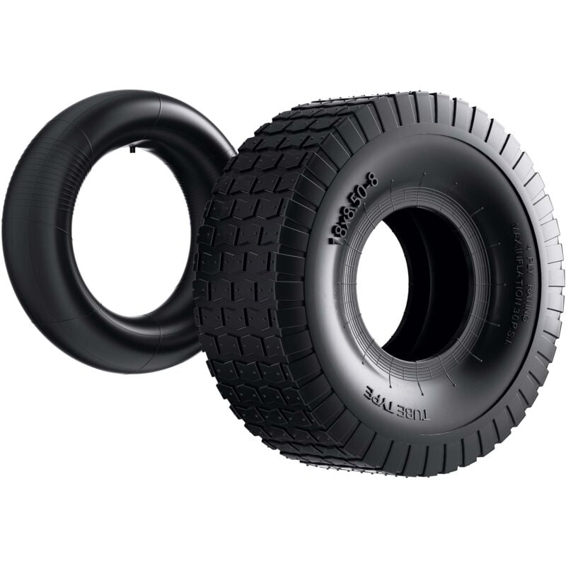 Reifen für den Aufsitzmäher 18x8.50-8 4pr mit Schlauch und Winkelventil Komplettrad Rasentraktor - Wiltec