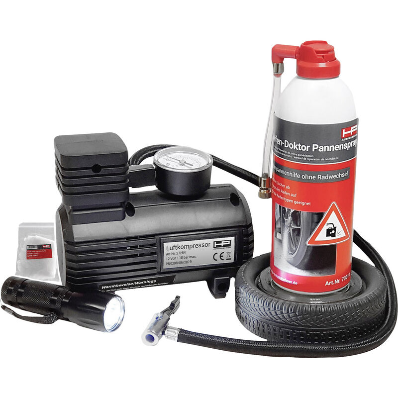 Hp Autozubehör - 10257 Reifen-Pannen Set Reifendruck-Messfunktion, LED-Leuchte Pkw (l x b x h) 28 x 2