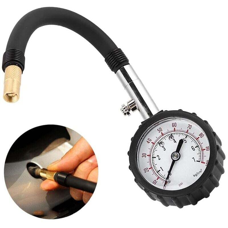 Reifendruckprüfer Auto Reifendruckprüfer Überwachung Reifendruckprüfer Manometer mit flexiblem Luftschlauch für Auto, Fahrrad und Motorrad,