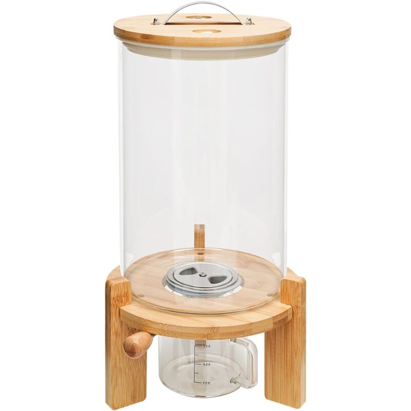 Gojoy - Reisspender Vorratstank, 7,5L Große Müslispender Glas mit Bambus Deckel und Holzständer für Rice, Haferflocken, Mehl, Sojabohnen