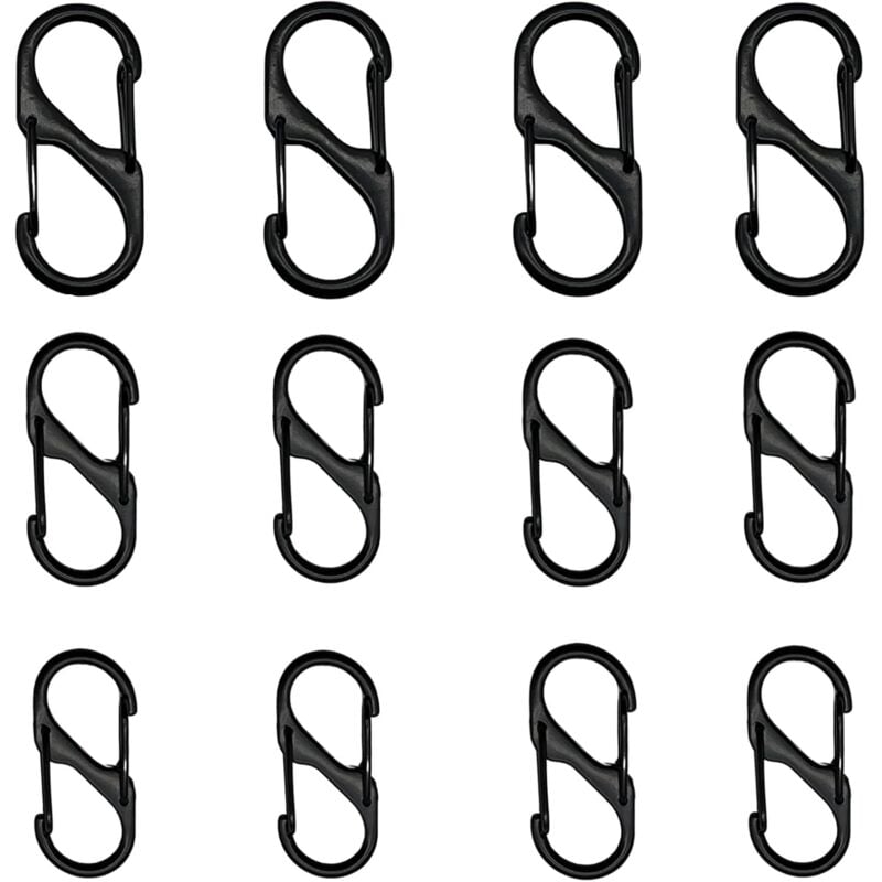 Reißverschlussclips, 12 Mini-S-förmige Karabiner, Diebstahlsicherungsclips, für Rucksäcke, Gepäck, schwarz.