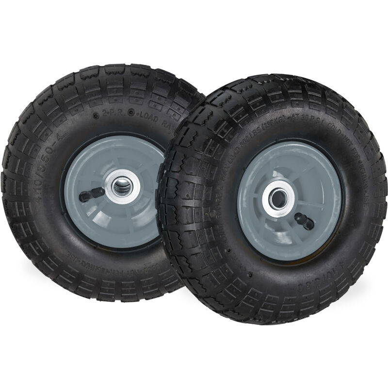 4 x Sackkarrenrad 4.1/3.5-4, luftbereifte Ersatzräder für Bollerwagen, für 16 mm Achse, 136 kg, 260x85mm, schwarz-grau